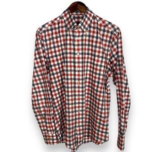 Scott Barber Red & Gray Check Oxford Button Down Shirt M